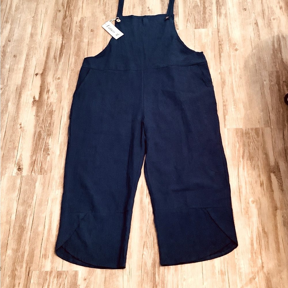 Uaneo Romper New W/Tag Ankle Linen Blend Wide Leg XL Blue Pockets Lagenlook